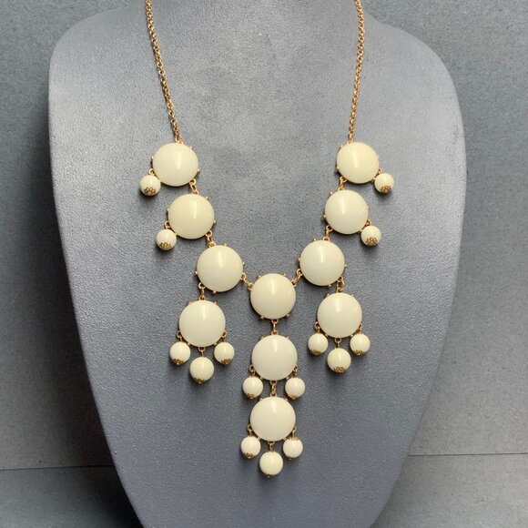 Bubble Statement Necklace 25 In White Round Beads Gold Copper Chain Classic Y2K - Picture 1 of 9